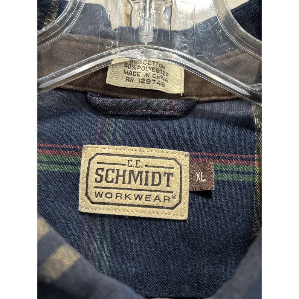 Vintage C.E. Schmidt Plaid Shirt Button Up Long Sleeve XL Heavy Pockets Navy EUC - Picture 2 of 5